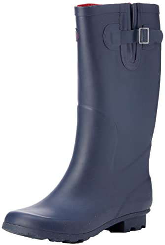 StormWells Ladies Wide Calf Wellies Wellington Boots Plus Extra Comfort Memory Foam Insoles (UK 6 EU 39, Navy with Red Trim)