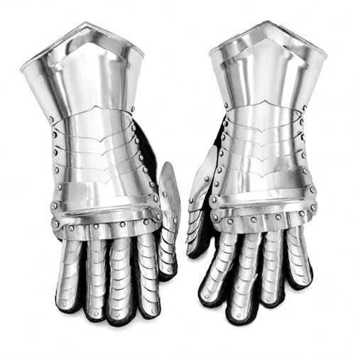 THOR INSTRUMENTS Mittelalterliche Ritter-Halloween-Kostüm, Stulpen, Rüstung, Stahlhandschuhe, rustikal, Vintage, Heimdekoration, Geschenke, silber, Erwachsene