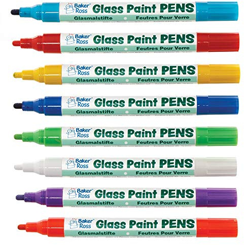 Baker Ross AX935 Regenbogenfarbene Glasmalstifte, 8 Stück, Kunst- und Bastelbedarf, Acrylmarker für Kinder, Farbmarker für Kinder