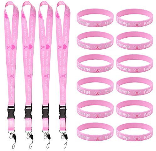 WANDIC 2 Stück Brustkrebs-Aufklärungs-Lanyards, Pink Ribbon Lanyard Pink Neck Lanyard Strap Badge Card Holder Mit Quick Breakaway Buckle for Keychain Phone Holder