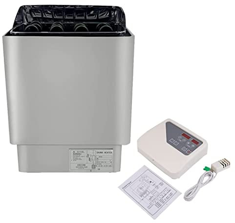 UIGJIOG Set di Sauna, Sauna Forno da 220 V Acciaio Inossidabile Acciaio Inox Bagno a Vapore, Stufa con Controllo Esterno, Temperatura 32-210 ° F per 5-13 m³, casa, Sauna, Bagno, Doccia, Spa,6 KW
