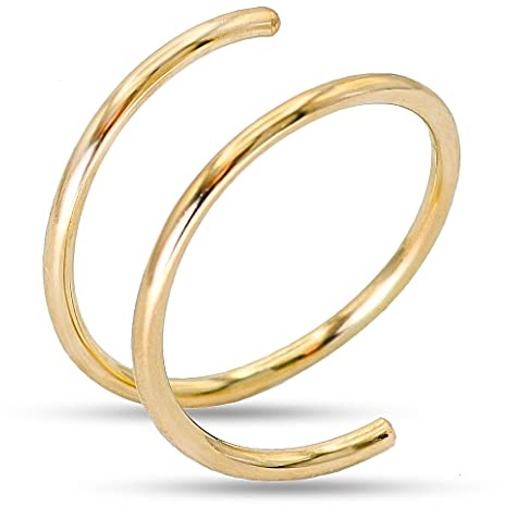 24G Super Thin Tiny Double Nose Ring Hoop for Single Piercing Jewelry Women in 14k Gold Filled or Sterling Silver (14k Gold-Filled, 7mm 24 Gauge - Right Side)