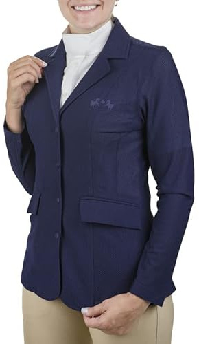 Equine Couture Women EquiVent 4-Snap Button Lite Show Coat-Navy-M