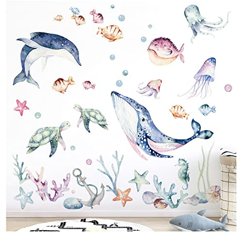 Grandora XXL Wandtattoo Unter dem Meer Wandsticker Fische Unterwasserwelt Korallenriff Babyzimmer Kinderzimmer Wandaufkleber Deko DL870-2