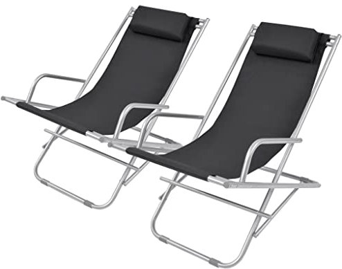 Makastle 2-er Set Stahl Liegestühle Klappbar Sonnenliege Klappliegestuhl Strandstuhl Relax-Schaukelliege für Garten und Balkon, leichte Gartenliege, Klappstuhl, Strandliege, 69 x 61 x 94 cm Schwarz