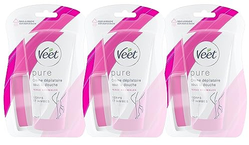 VEET Pure Enthaarungscreme unter der Dusche für Körper & Beine – für normale Haut – ohne Amoniakgeruch – 3 x 150 ml