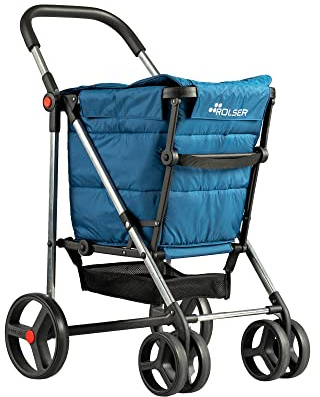 Carro Rolser Basket Polar 4 Ruedas Grandes 2 Giratorias Plegable - Marino