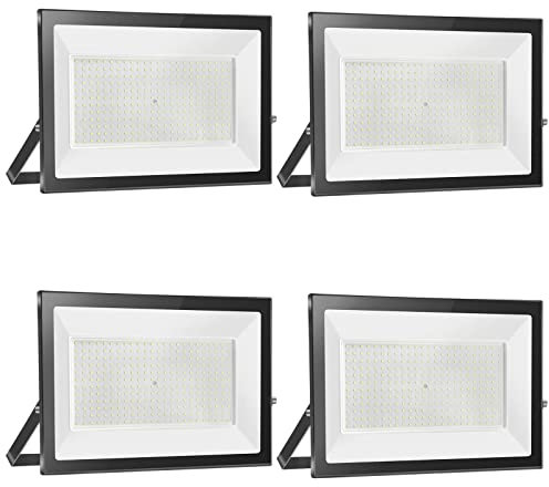 loyal 4 Pezzi 300W 30000LM Faro LED Esterno Bianco Caldo 3000K, Impermeabile IP65 Proiettore LED da Esterno, Super Luminosa Luci di Sicurezza per Garage Giardino Cortile