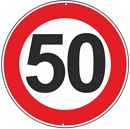 Pubblimania Höchstgeschwindigkeit 50 km Öffnungszeiten Verkehrszeichen Schild aus Aluminium rund 3 mm dick für den Außenbereich Ø 30 (Höchstgeschwindigkeit 50 km Stunden)