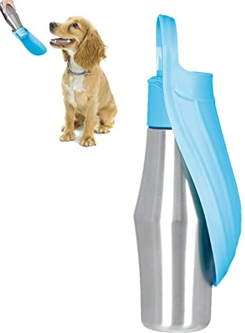 geugecy Bouteille d'eau de voyage portable 750 milliliters pour chien, Acier inoxydable, Bleu, Alimenté par gravité