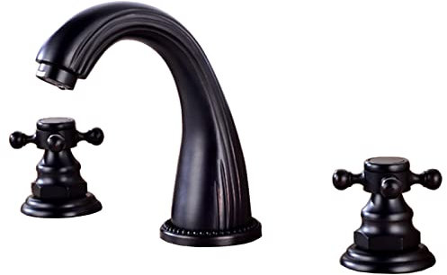 BiaoTeng Grifo Lavabo Tres Agujeros retro LatóN Grifo BañO Doble Manija Grifo Lavabo BañO 3 Orificios GriferíA Para Lavabo Negra para baño