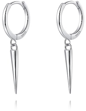 SLUYNZ 925 Sterling Silver Spike Small Hoop Earrings for Women Teens Geometric Dangle Drop Earrings Huggie Minimalist Earrings Daily Earrings