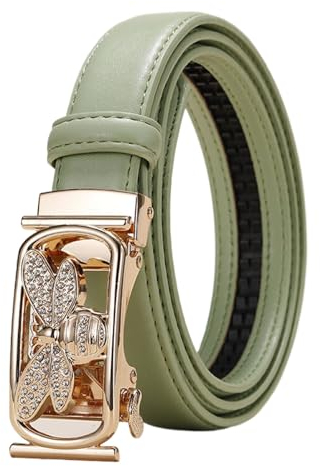 JIARY Damen-Gürtel Ratsche Modischer, Damengürtel Cowboy Braun, Taillengürtel Damen Schmal mit Automatischer Schnalle Legierung mit Quadratischem Tiermuster,Grün,115CM/45.3''