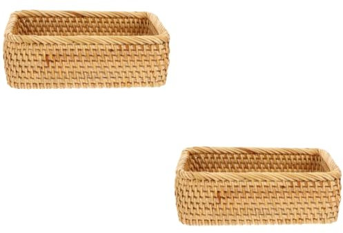 MAGICLULU 2 Stk Geflochtener Aufbewahrungskorb Korb Für Kleinigkeiten Aus Rattan Rattantablett Rechteckig Tablettkorb Aus Rattan Gewebte Essenstabletts Aufbewahrungskiste Herbstreben Snack