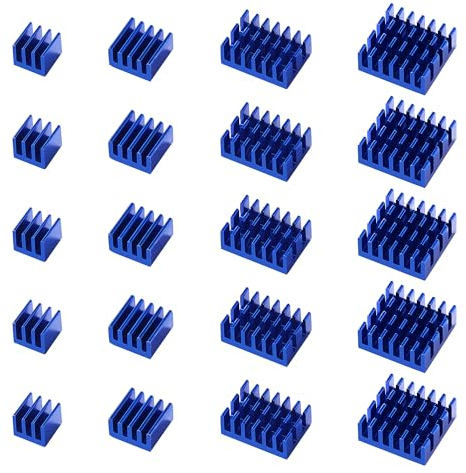 VooGenzek 20 PCS Aluminum Heatsink Cooling Fin Kit, Fin Heatsink Module, Heatsink with Heat-conducting, with Thermal Conductive Adhesive Tape, for Cooling Electronic Components, Blue