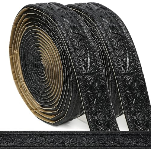 WAPANE Modanature da Parete Autoadesive con Rilievo – Bordure Decorative Adesive in Schiuma per Cucina e Bagno, Greca Adesiva Classica per Piastrelle e Specchi Nero