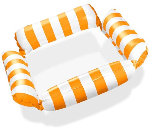 Balinco Hamac gonflable à eau avec 4 chambres à air et filet en nylon pour piscine – Matelas gonflable Floatie pour adultes et enfants – Accessoire de piscine d'été (orange)