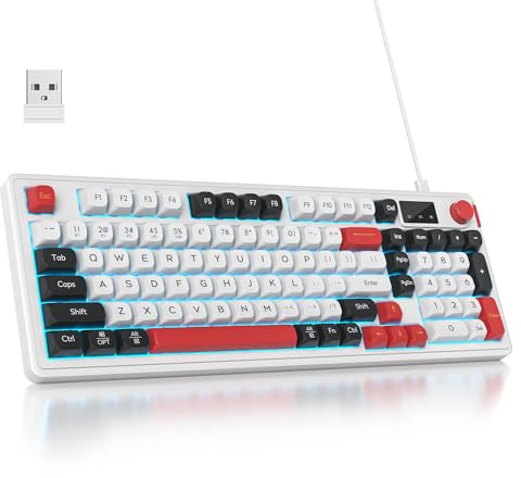 SbocKeeb Tastiera Wireless, Tastiera senza fili Gaming Retroilluminata Silenziosa 96%, Layout QWERTY americano, Bluetooth/2.4G/USB Tastiere Cremosa RGB con Tastierino Numerico