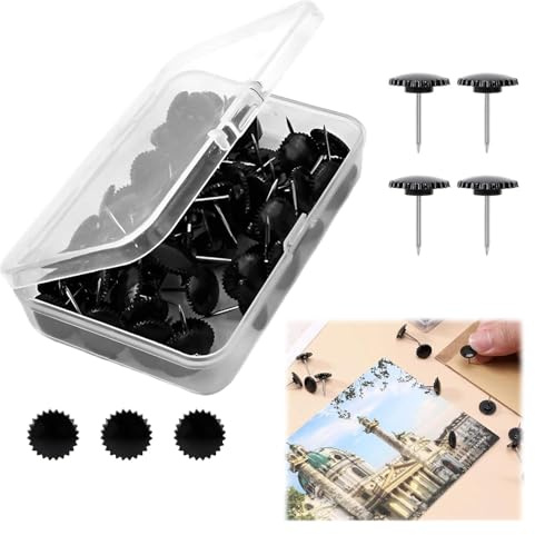 100 Piezas Chinchetas con Forma De Engranaje,alfileres Negros para Colgar En La Pared,Chinchetas para Corcho Negro,15mm Chinchetas para Corcho,Chinchetas Pared,para Mapas, Carteles, Fotos(Negro)