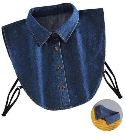 EQLEF Collar Falso Desmontable, Cuello Falso de Media Camisa Vaquero Azul Claro Cuello de Camisa extraíble patrón Artificial Puntiagudo Cuello de niña y Dama