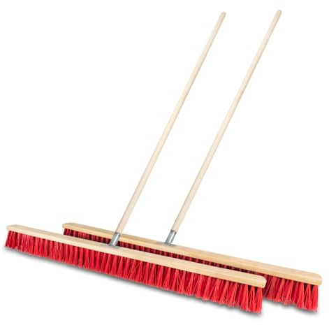 2 Stück Straßenbesen 100 cm mit Stiel 130 cm Holz draußen Gartenbesen Industriebesen Robuster Outdoor Besen mit Stabilen Borsten für Hof Garten und Gehwege (100cm + Stiel 130cm)
