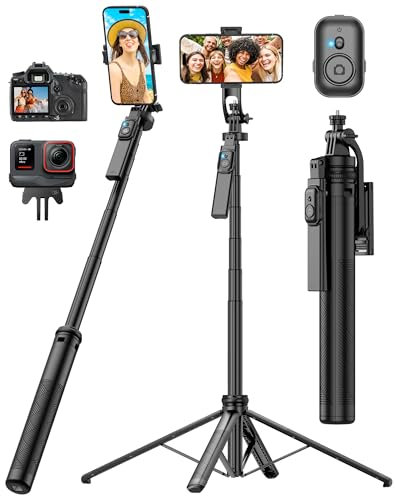 STLIAN Selfie Stick and Tripod iPhone:180cm Perche a Selfie Télescopique 7 Sections avec Poignée 360°pour iPhone 15 Pro Max/S24 Ultra/GoPro 12/Caméra Créateurs Voyage