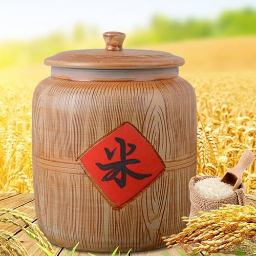 ZOLPINL Ceramic Rice Bucket, Large Ceramic Jar for Rice, Food Storage Container with Lid, Grain Dispenser Food Storage Jars, Food Dispensers Rice Cylinder, for Flour, Food(20kg)