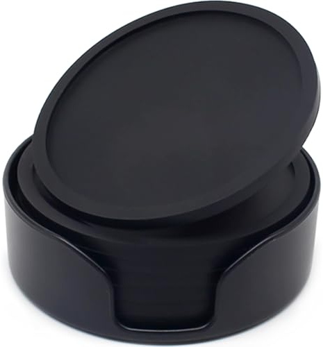 Juego de 6 posavasos de silicona con portavasos de plástico, posavasos para bebidas, tapete para bebidas, vivo para bebidas calientes o frías, grueso, antideslizante, antiadherente, bandeja profunda