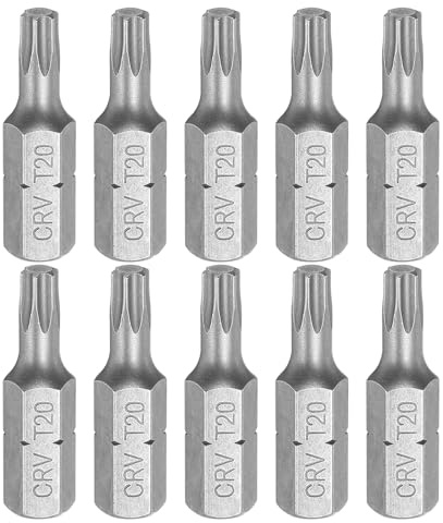 sourcing map 10pcs Torx Screwdriver Bit 1/4 Hex Shank T20 Head 1 Length CR-V Steel 6 Point Security Drill Bits for Repair Work Electric Screw Driver