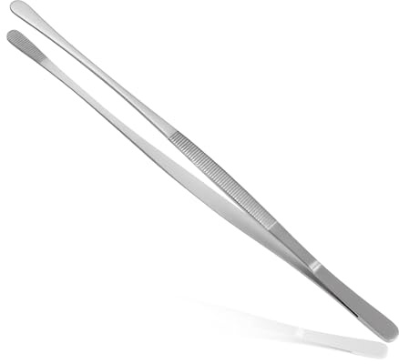 Venturovere 30.5cm Stainless Steel Precision Tweezers Tongs - Kitchen Cooking and Crafting Tool for Chefs, Housewives - Seamless-Welding Sturdy Metal Food Tweezer Set for Grilling, Serving, Frying
