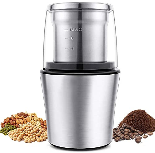 OZBME Moulin à café électrique, avec Lame en Acier Inoxydable, Silencieux, Moteur Puissant de 22 000 TR/Min, Bol Amovible, capacité de 75 g, pour épices, Poivre, Herbes, Noix et céréales.