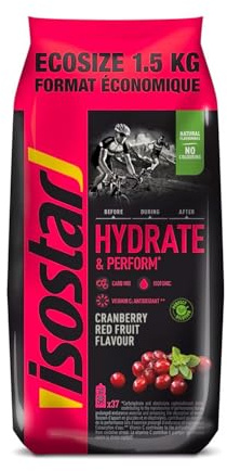 Isostar Hydrate & Perform - 1,5 kg de Bebida Electrolítica Isotónica - Solución Electrolítica para Mejorar el Rendimiento Deportivo – Sabor Arándanos, 1,5 kg (Paquete de 1)