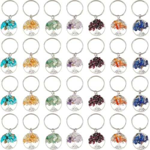 DICOSMETIC 28 Pezzi 7 Stili Gemma Albero della Vita Portachiavi Pietra Naturale Portachiavi 2.19 Chakra Pietre Portachiavi Albero Portachiavi Per Borsa Borsa