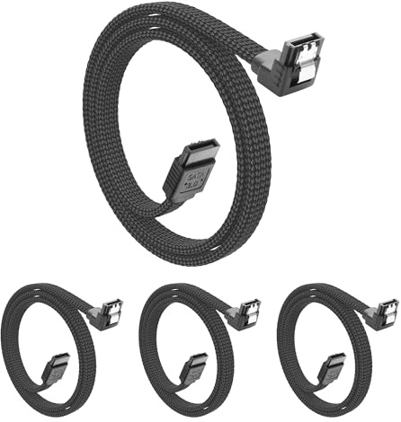 YACSEJAO 4-pack SATA III-kabel 20 tum 6 Gbps SATA 3.0 90 graders rät vinkel med låsspärr för HDD SSD SSD CD-drivrutin, CD-skrivare (svart)