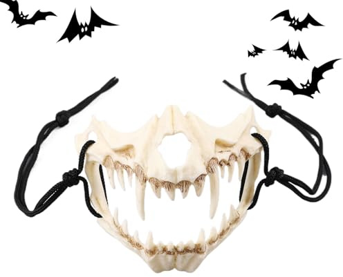 Hitburu Masque Demi-Crâne Animal Halloween | Halloween Festival Demi-Squelette Animal Masquerade - Accessoire Cosplay Terrifiant pour Fête Carnaval - Rôle-Play Réunion Événement Célébration