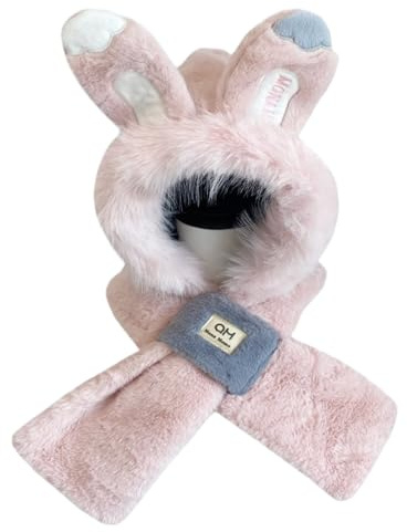 TYXHXTF Dammössa, vintermössa för kvinnor, 2-i-1-hatt, rolig hatt med kaninöron (rosa)