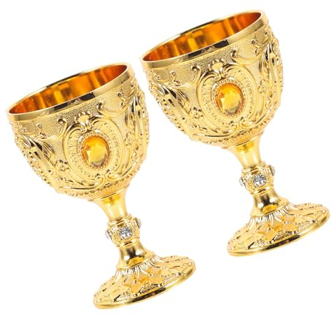 OSALADI Lot de 2 Calices Décoratifs en Métal Doré Vintage Coupes Gothiques Gravées Gobelets Royaux Médiévaux pour Décoration de Table Fêtes et Cosplay