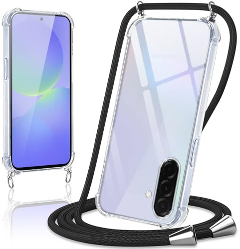 Coiwxmoi Handykette Handyhülle für Samsung Galaxy A36 5G Hülle mit Band 6,7,Transparent Case mit Kette Abnehmbar zum Umhängen Kordel Schutzhülle,Weich Silikon TPU Stoßfest Cover,Schwarz
