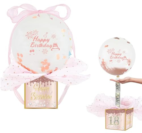 61 PCS Money Balloon Surprise, Upgraded Rose Gold Birthday Money Box Cash Gift Pull, Surprise Money Gift Box, Birthday Party Gifts for All Ages for Women Best Friend Girlfriend Wife Sister