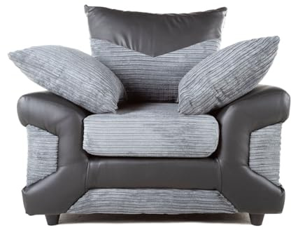 NEW LARGE DINO CORNER SOFA JUMBO CORD GREY BLACK OR BEIGE BROWN LEFT OR RIGHT | Fire resistant as per British Standards (black and Grey, Arm Chair)