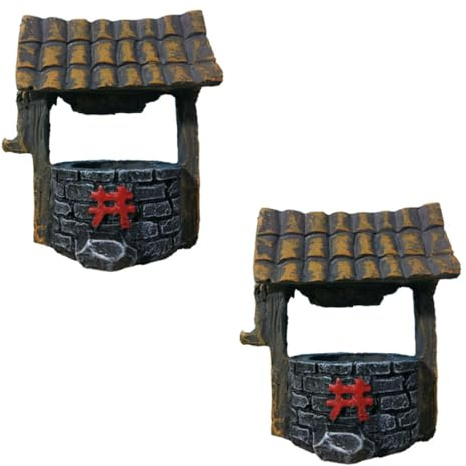 Hohopeti Lot de 2 Mini Ornement de Puits en Résine Gris Foncé pour Décoration Jardin Féerique, Micro Décor Extérieur Artisanal, Accessoire Miniature de Paysage Zen et Feng Shui