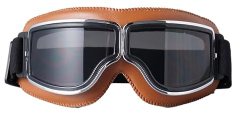 Générique Motorradbrille, Vintage, Leder und Chrom, Airsoft, Fliegerhelm, staubdicht, für Motorrad, Scooter, mit verstellbaren Trägern auf der Rückseite, belüftete Linsen, Kollisioschutz