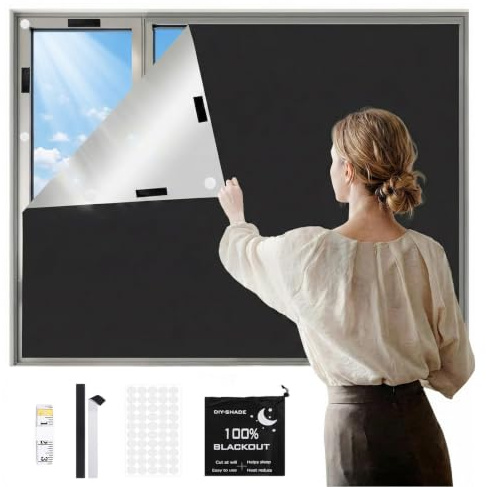 Blackout Blind 200 x 145 CM, Portable 100% Blackout Blind Curtain For Window - No Drill Stick On For Windows Cut any Size Shape, For Bedroom Nursery, Skylight, Travel, RV, Temporary Blackout Curtains