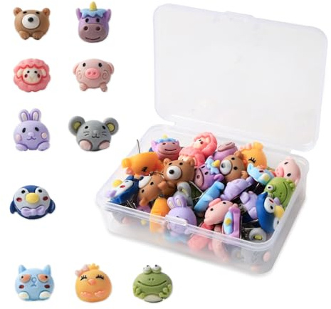GYYXH Tier Reißzwecken 50 Stück Mit 10 Designs Für Pinnwand Kinderzimmer | 10 Tiermotive, Bunte Dekorative Pins, Kunststoff Kopf, Edelstahl Spitze, Für Büro Schule Zuhause Und Basteln