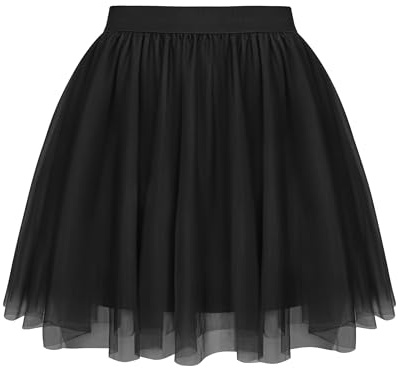 Lovasy Gonna Tulle Donna Corta Gonne in Tulle Curvy Multistrato Gonne Tutu a Strati Gonna in Rete Elegante per Carnevale Halloween Natale Party Prom,A-Nero,XXL/3XL
