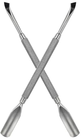 VILLCASE Empujador de Cutículas Doble Cabezal Acero Inoxidable 2 Piezas Color Plata para Manicura y Pedicura Profesional, Herramienta Portátil para Empujar y Limpiar Cutículas