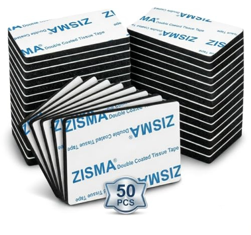 ZISMA Double Sided Tape Heavy Duty 50 Pcs | Strong Double Sided Sticky Pads | Waterproof Adhesive Strips for Wall Mounting, Pictures, Frames, Home, Office, Indoor & Outdoor Use (50 x 30mm)