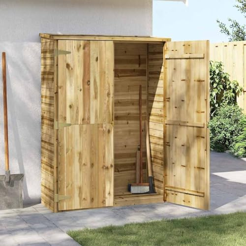 kithwjll Casetta per attrezzi da giardino in legno di pino impregnato, 123 x 50 x 171 cm, con 4 ripiani, doppia porta, resistente alle intemperie, chiudibile, salvaspazio, per attrezzi, tosaerba
