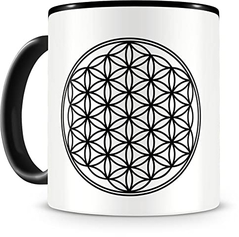 Samunshi® Blume des Lebens Tasse Kaffeetasse Teetasse 300ml schwarz