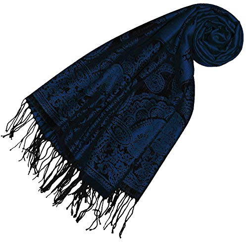 Lorenzo Cana Pashmina sjal jacquardvävd paisley mönster 70 cm x 180 cm tyg naturfiber marinblå svart 93319